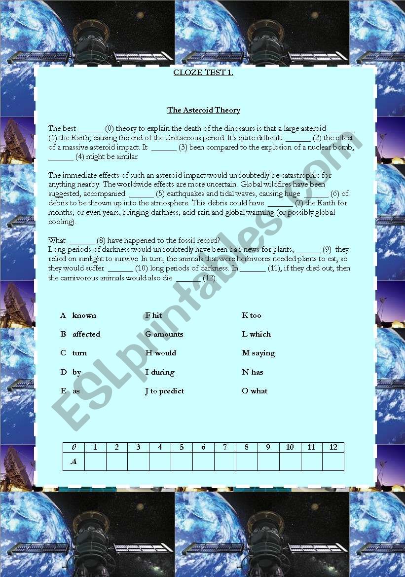 The Asteroid Theory - cloze test