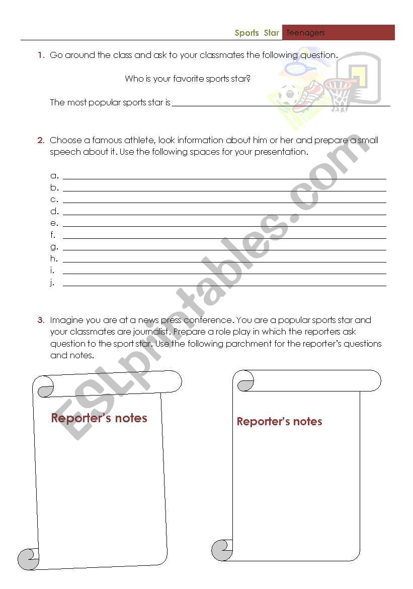 Sports star  worksheet