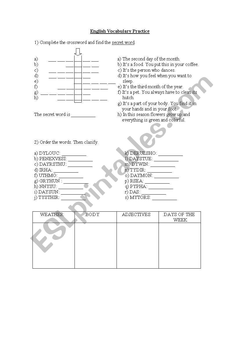 Vocabulary Practice worksheet