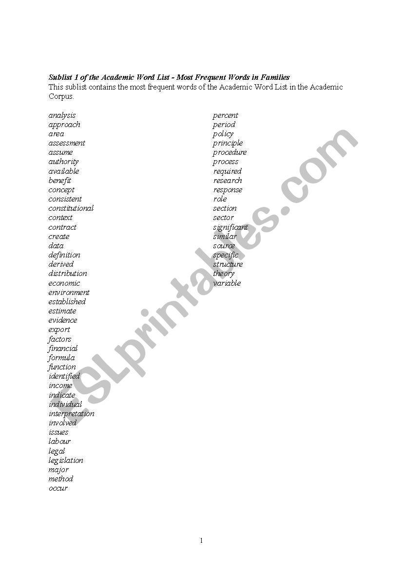 Essential  Academic Words worksheet