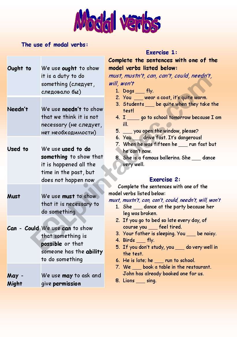 Modal verbs worksheet