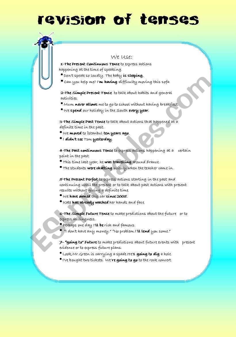Revision of tenses worksheet