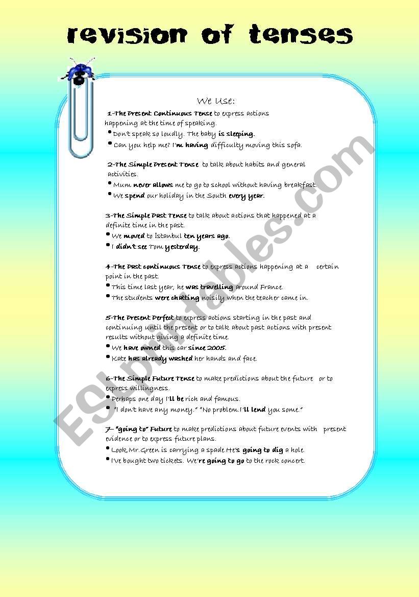 Revision of tenses worksheet