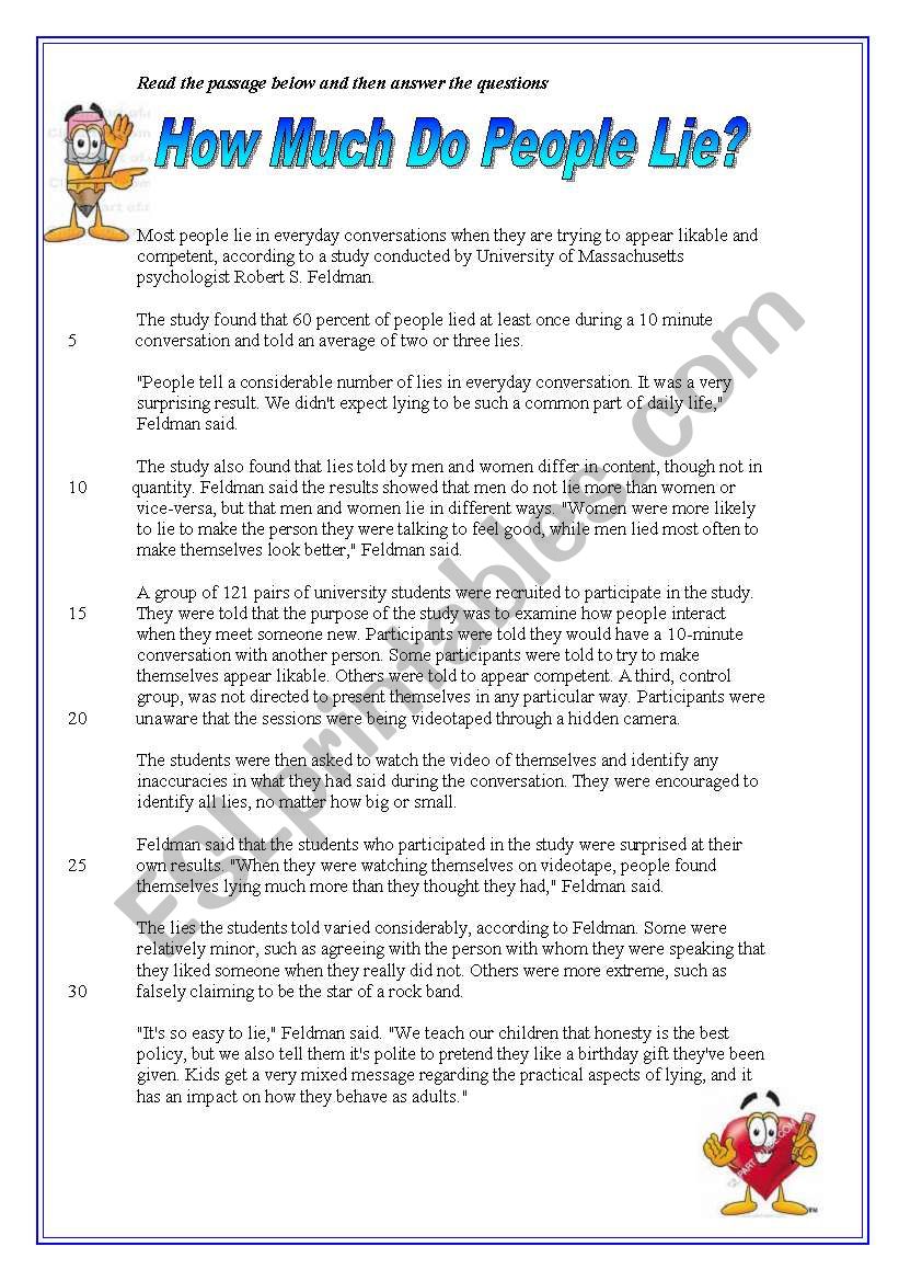 Reading Passage - How much do people lie?