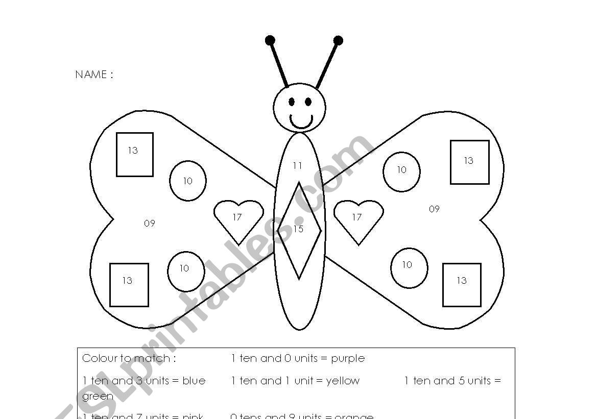 Tens and Units Butterfly worksheet