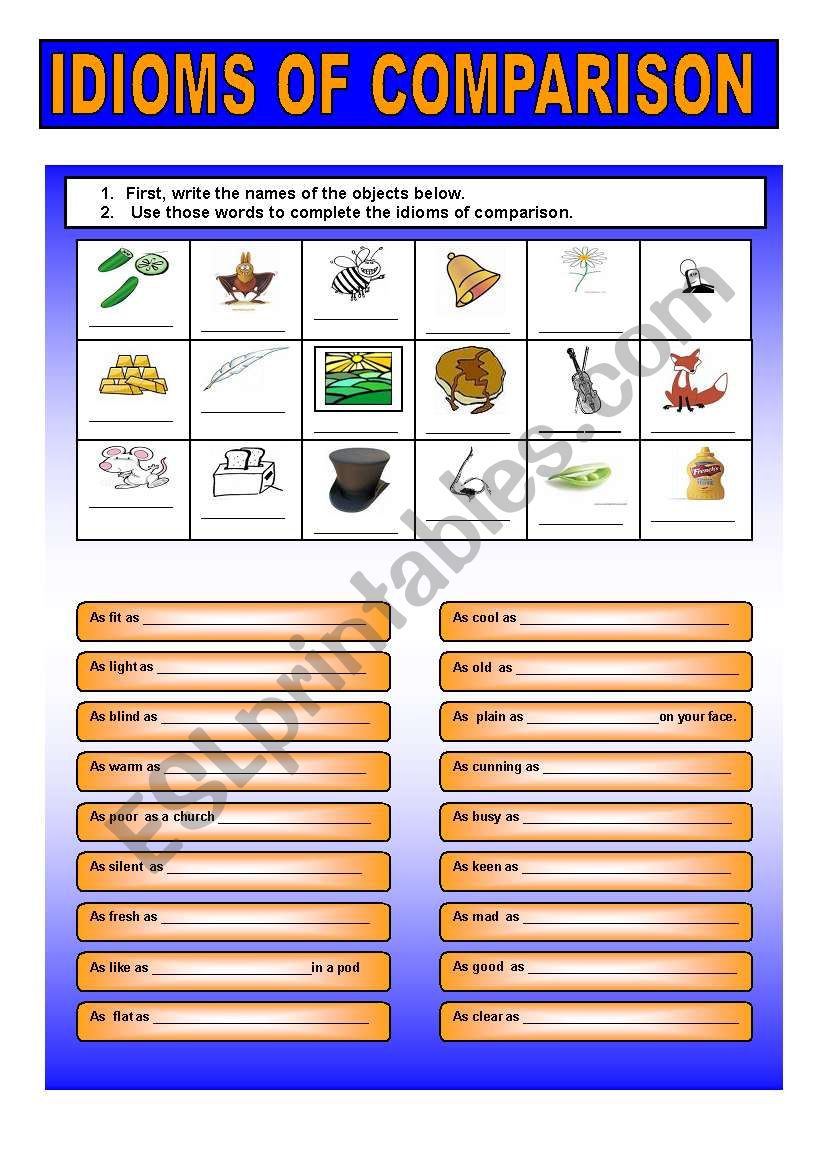 Idioms of comparison worksheet