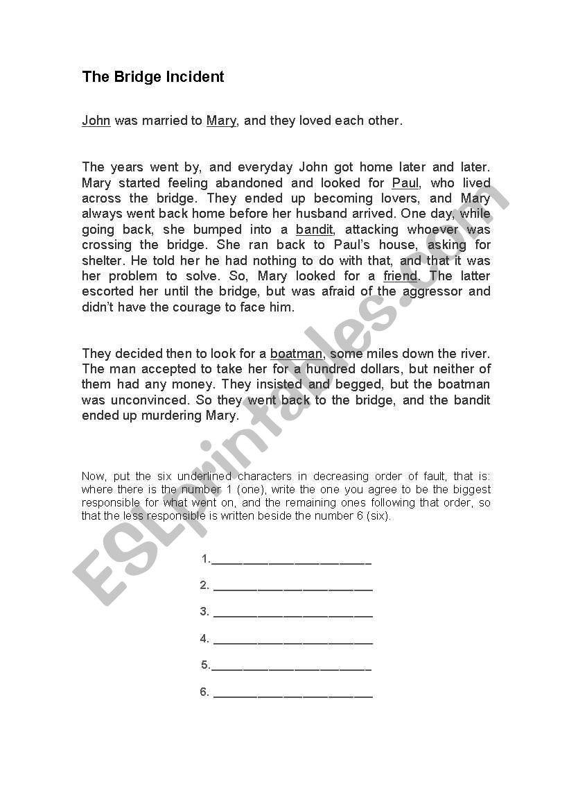 The Bridge Incident worksheet