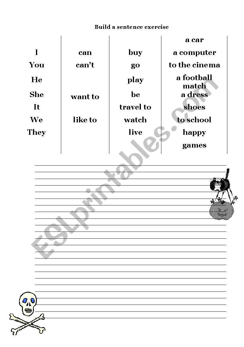 Build a sentence exercise worksheet