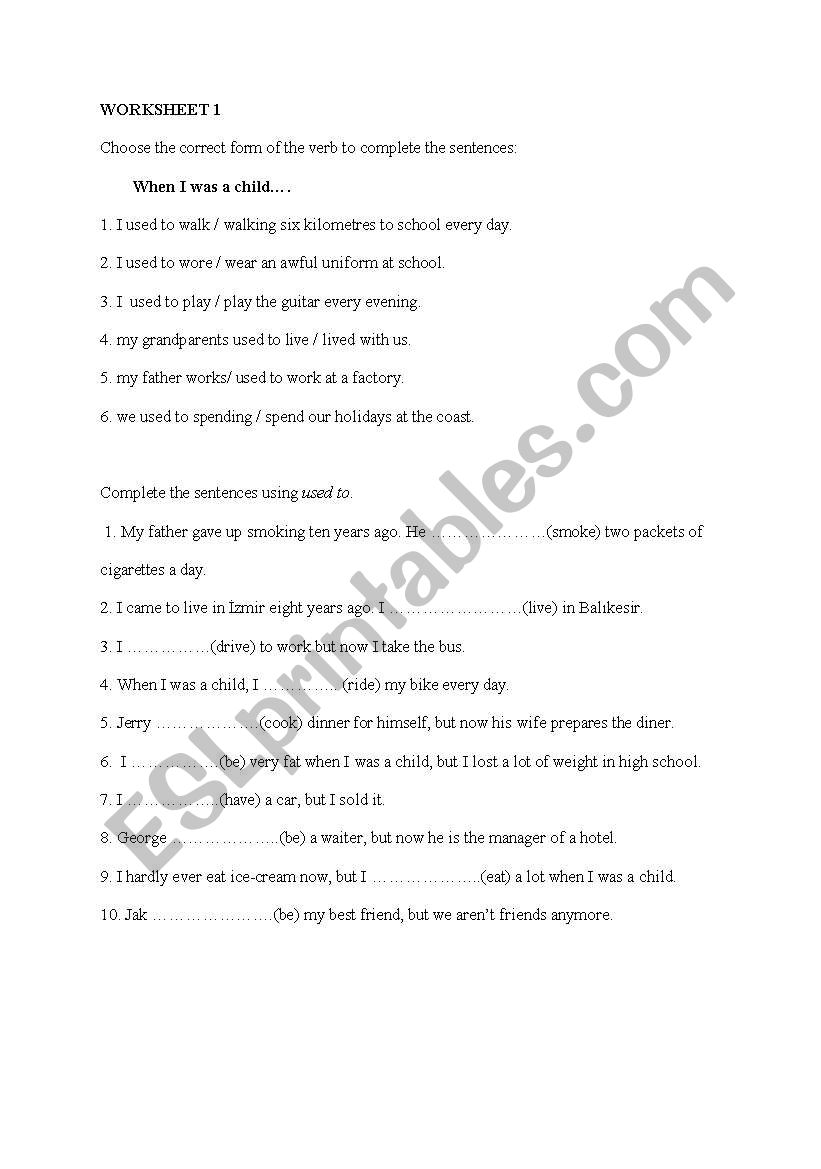 Used to worksheet