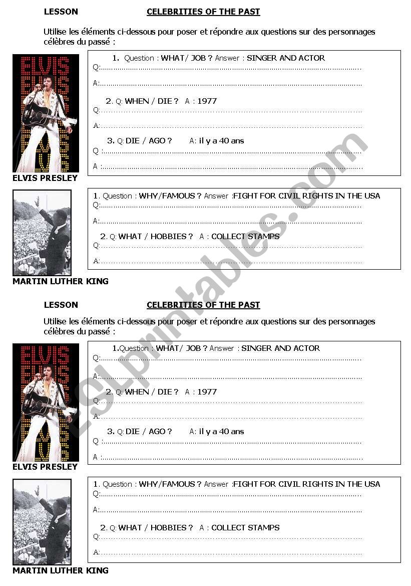 celebrities of the past worksheet