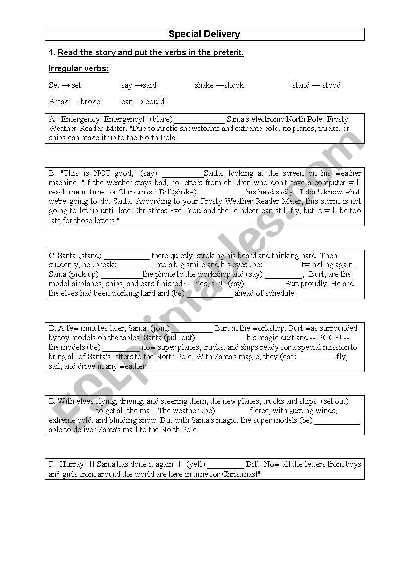 Special delivery worksheet