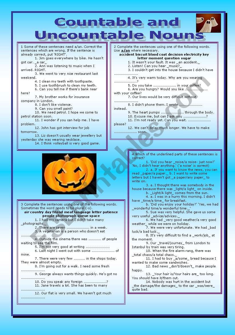 COUNTABLE AND UNCOUNTABLE NOUNS