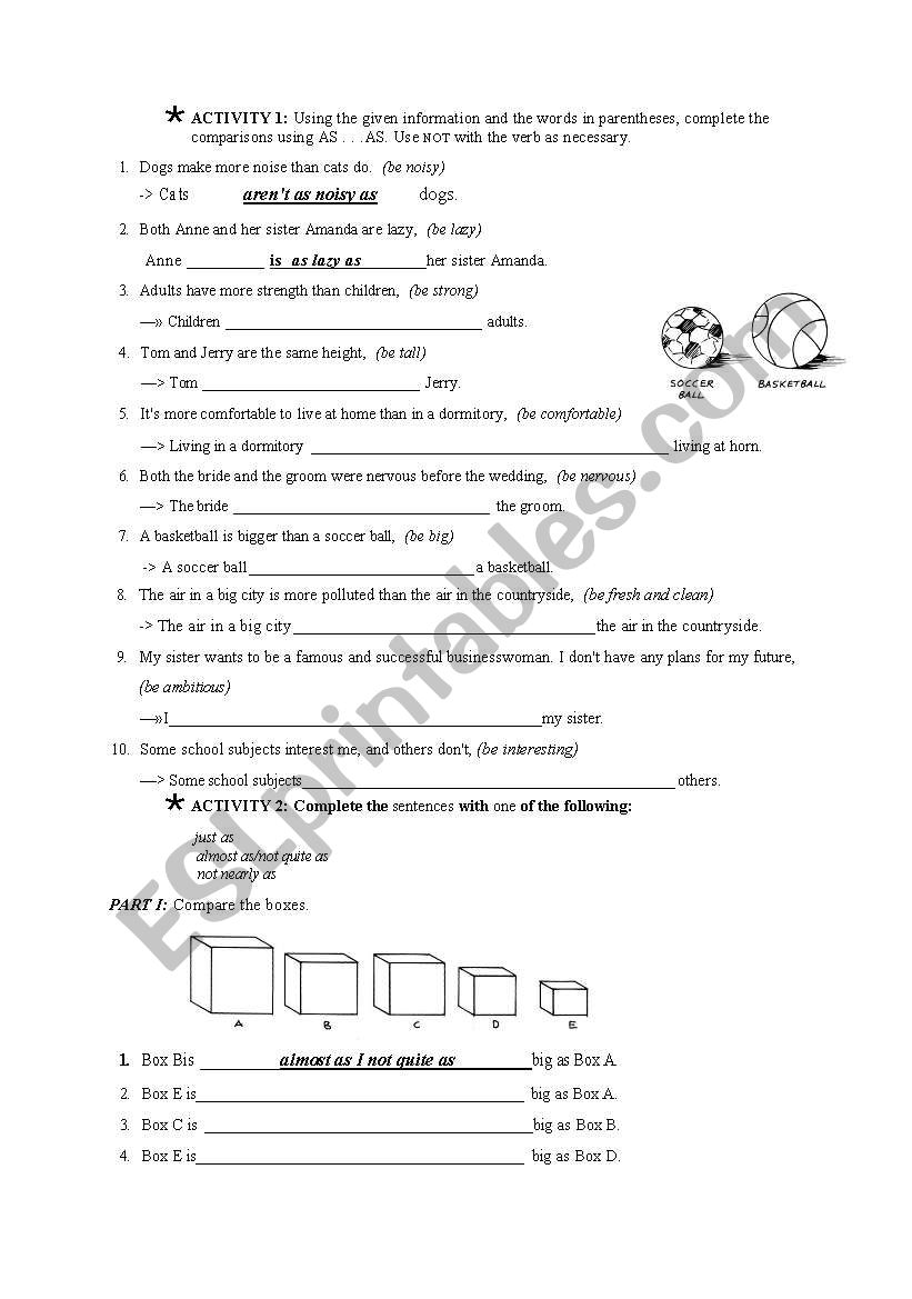 COMPARISONS with different form and ANSWERS