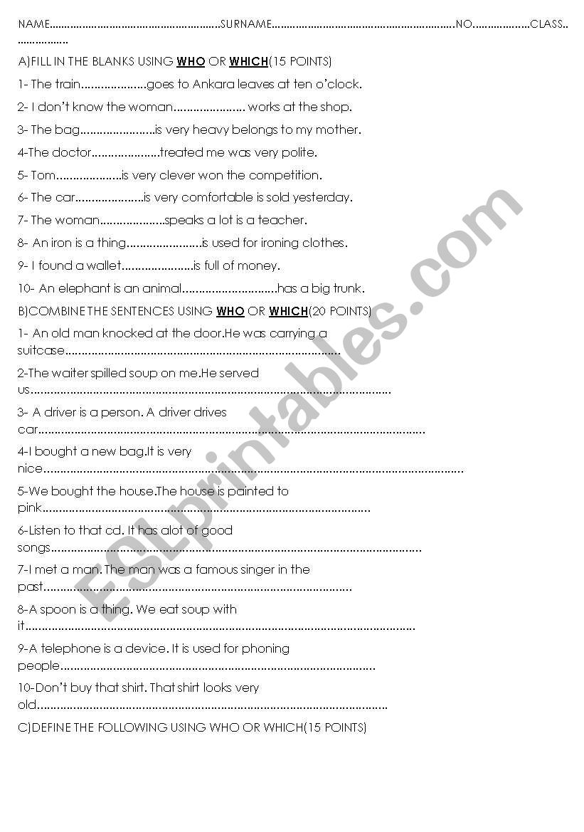 a quiz worksheet