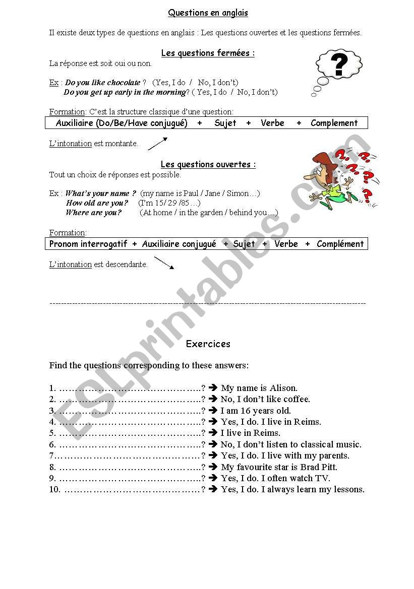 open and closed questions worksheet