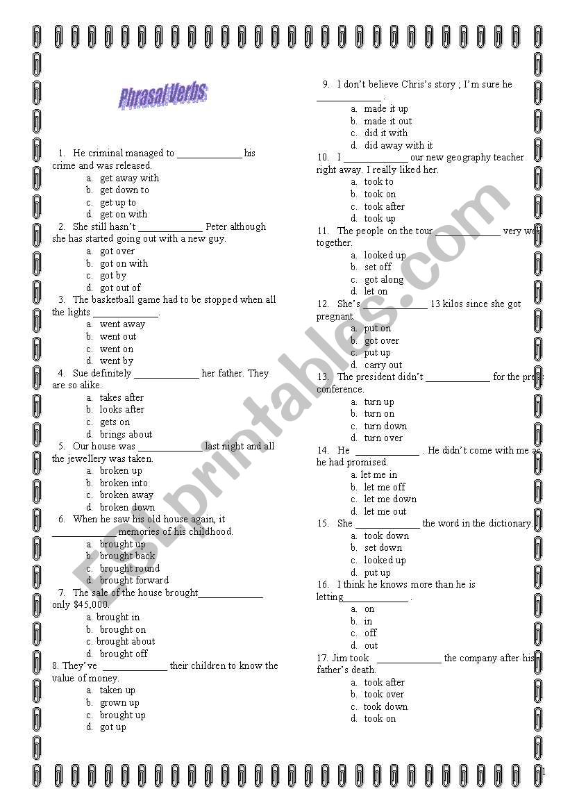 Phrasal verbs worksheet