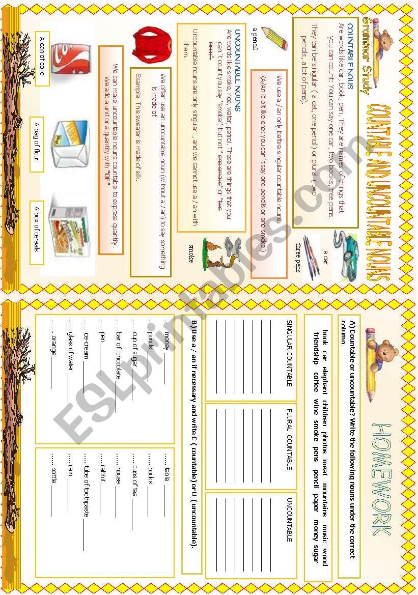 COUNTABLE AND UNCOUNTABLE NOUNS