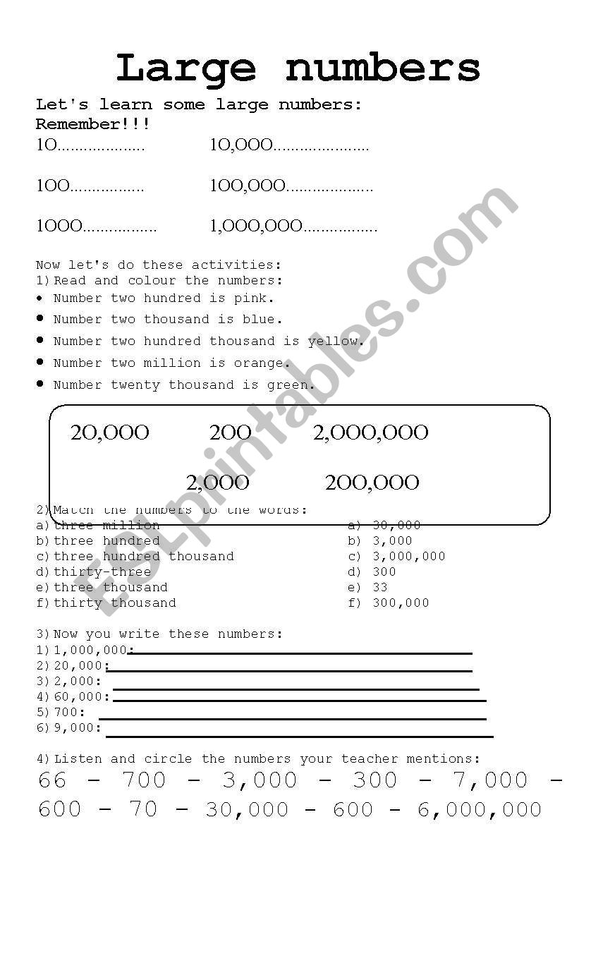 Large numbers worksheet