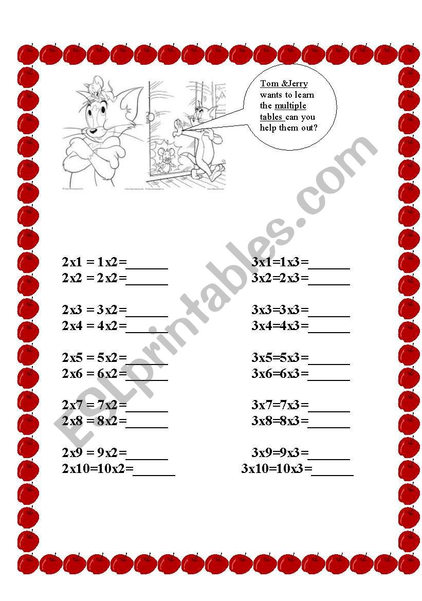 multiple table worksheet 2 to 10
