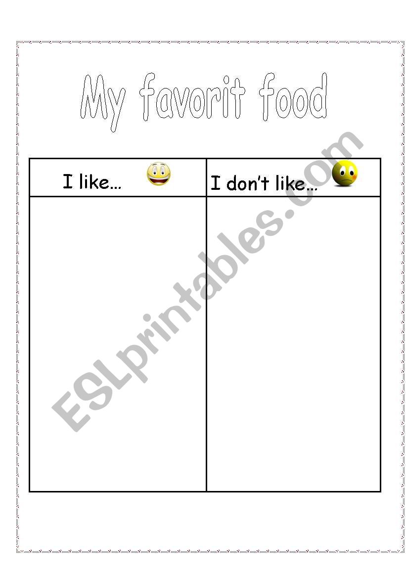 food worksheet