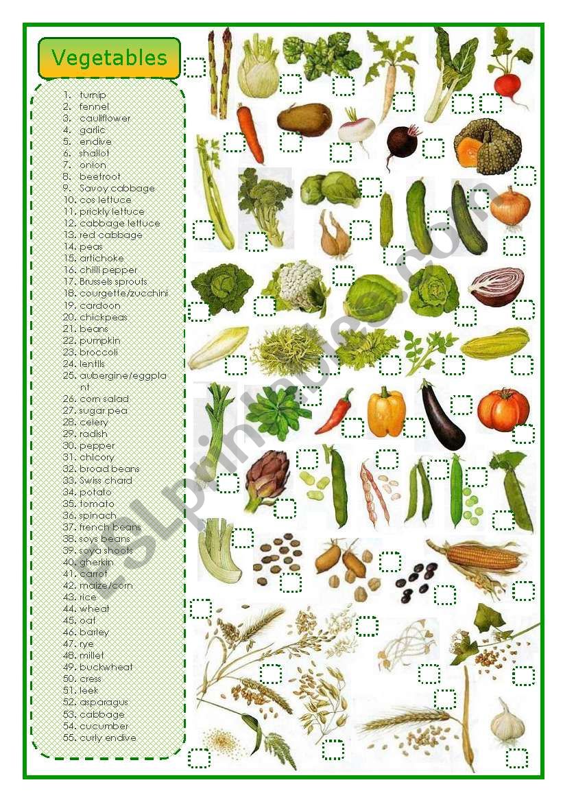 Vegetables - matching exercise