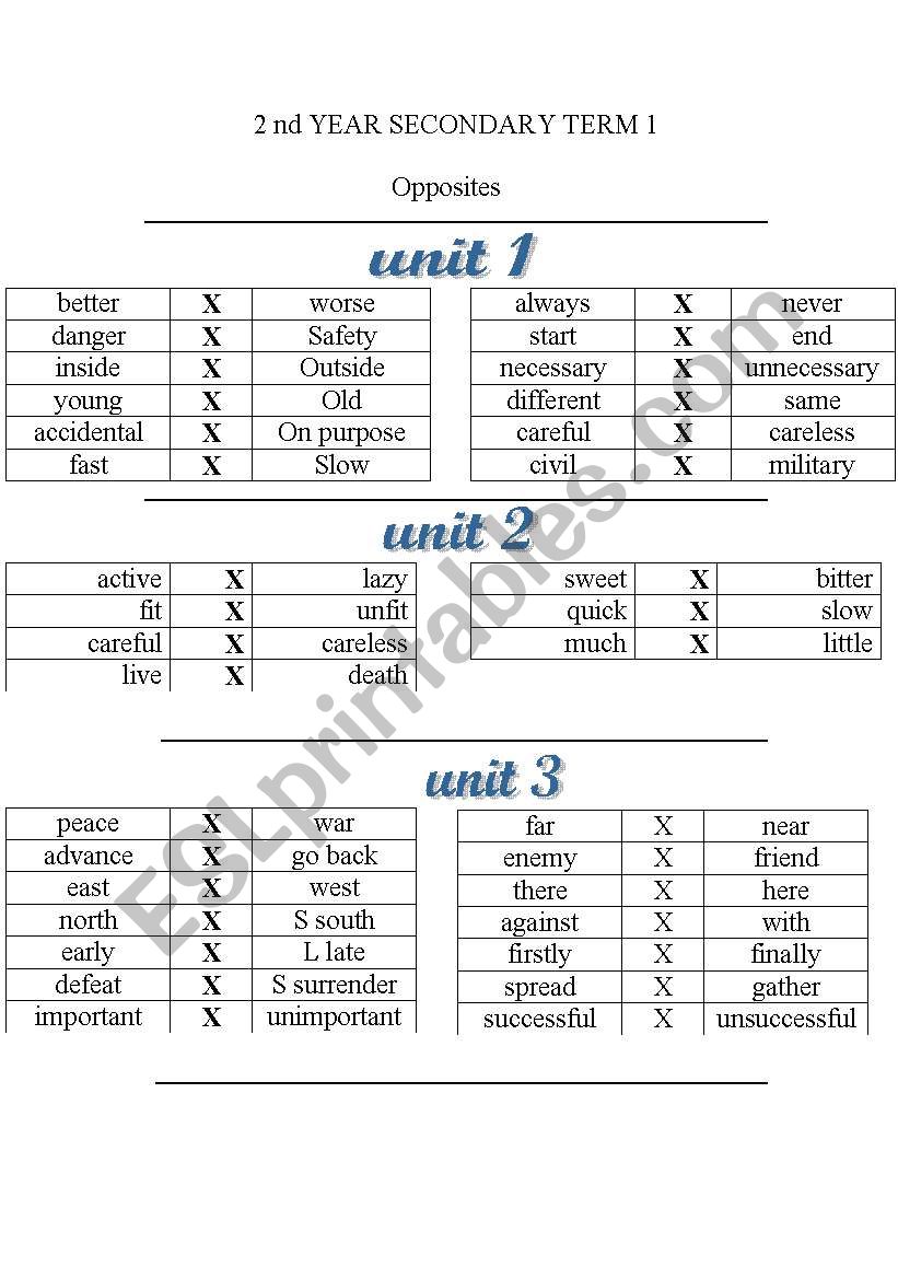 opposite worksheet