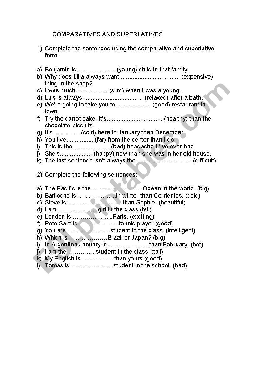 comparatives and superlatives worksheet