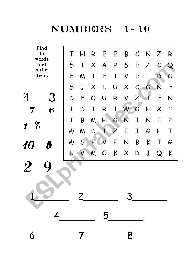 numbers 1-10  find and write worksheet