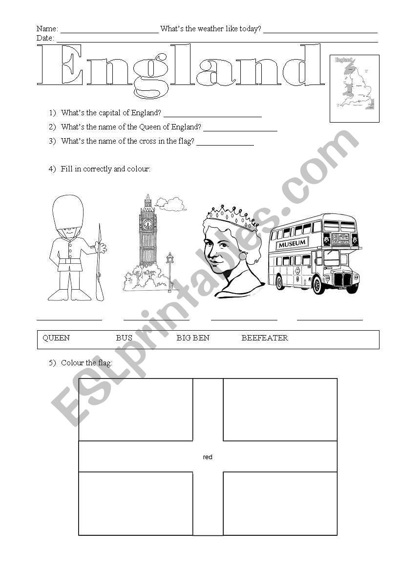 England worksheet worksheet