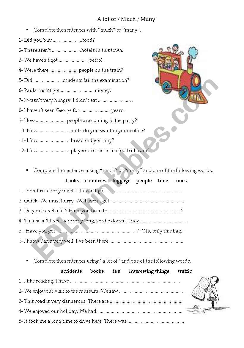 Much-Many-A lot of worksheet Much-Many-A lot of worksheet