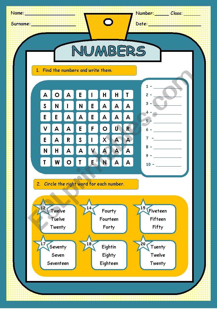 NUMBERS  worksheet