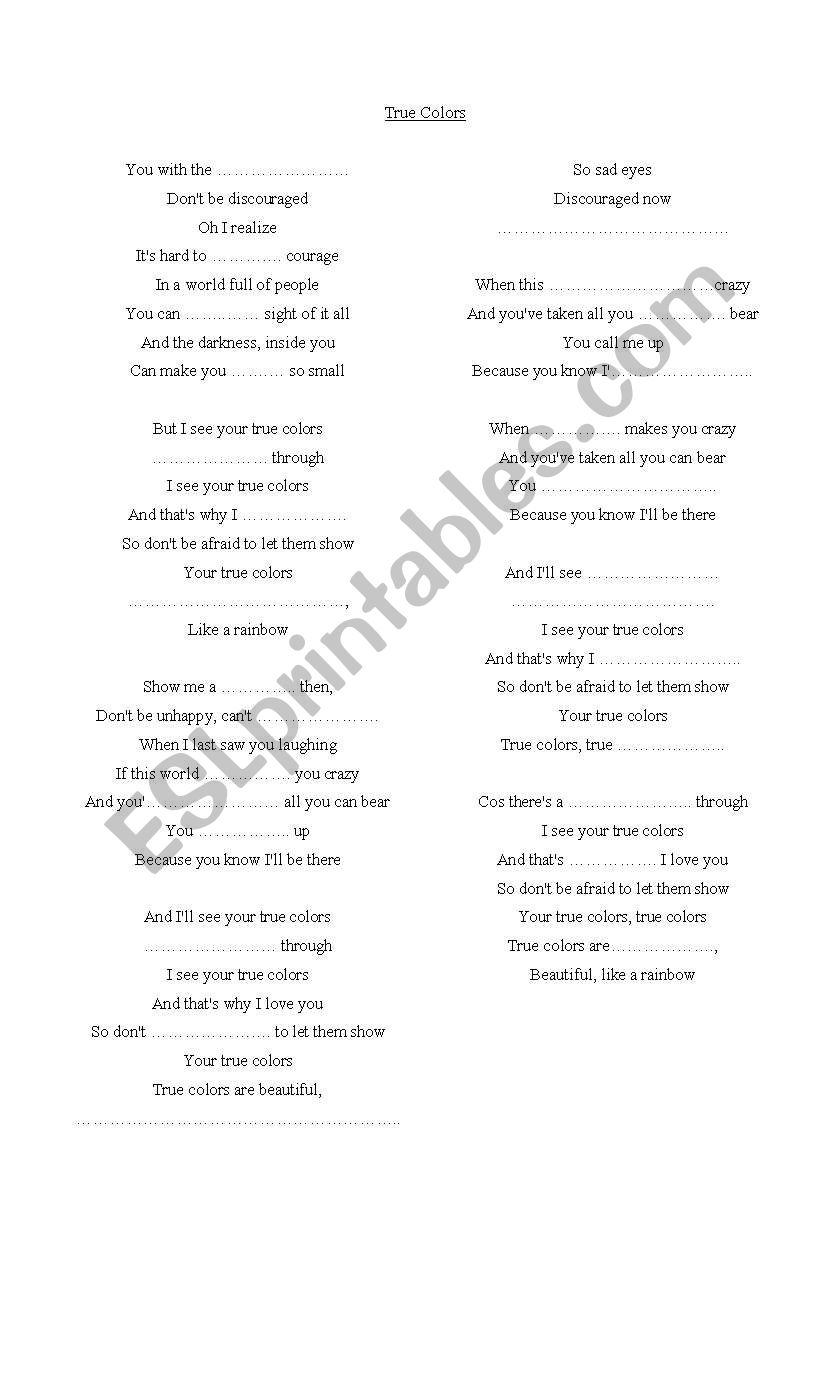 song worksheet