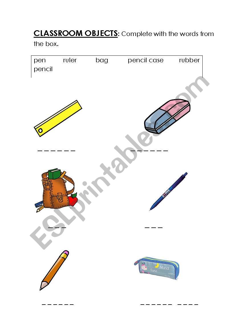 classroom objects worksheet