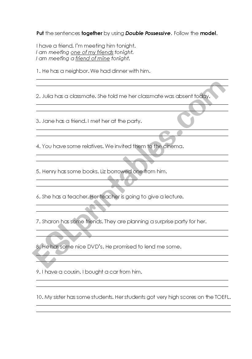 Double Possessive exercise worksheet