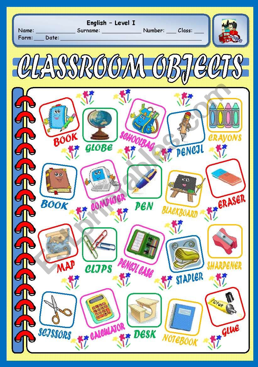 CLASSROOM OBJECTS worksheet