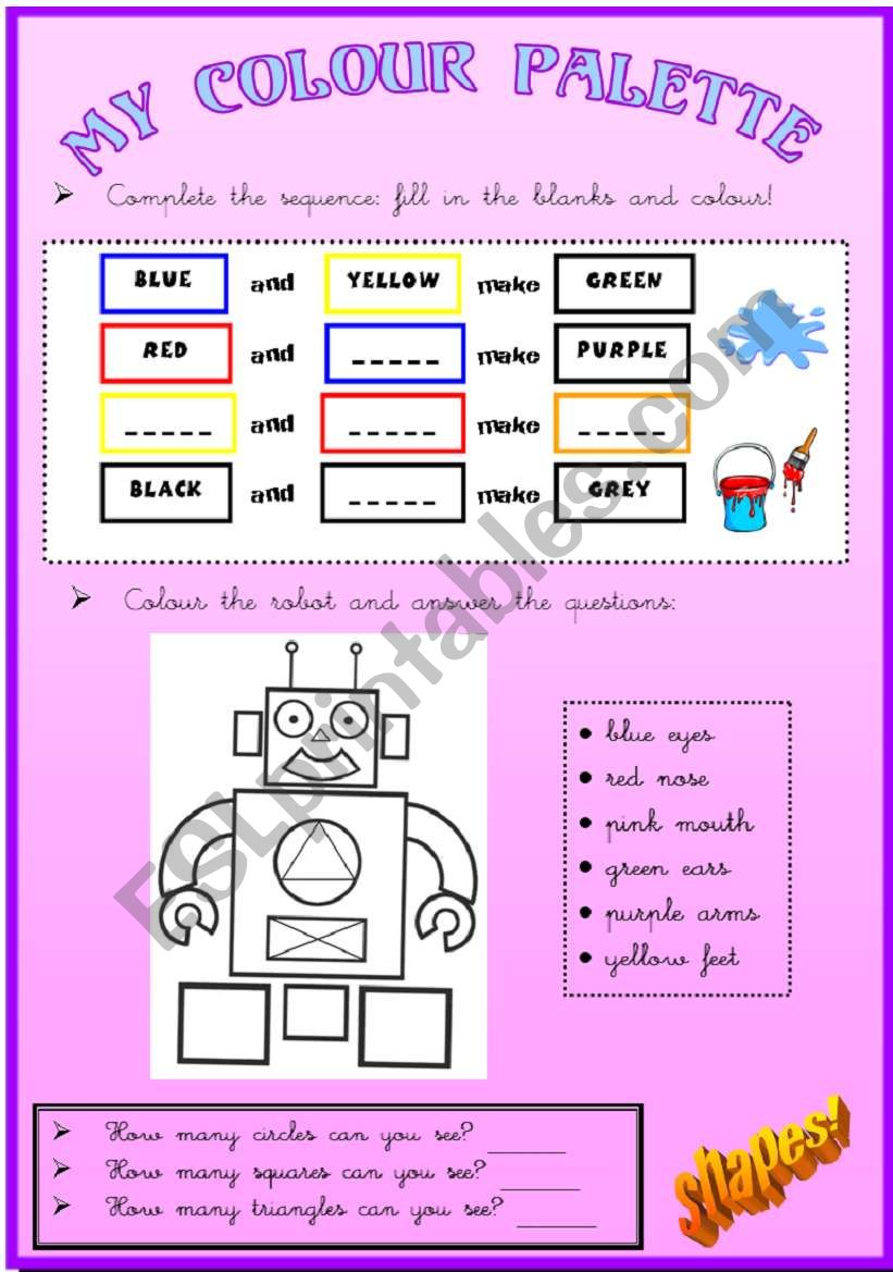Colours and shapes worksheet
