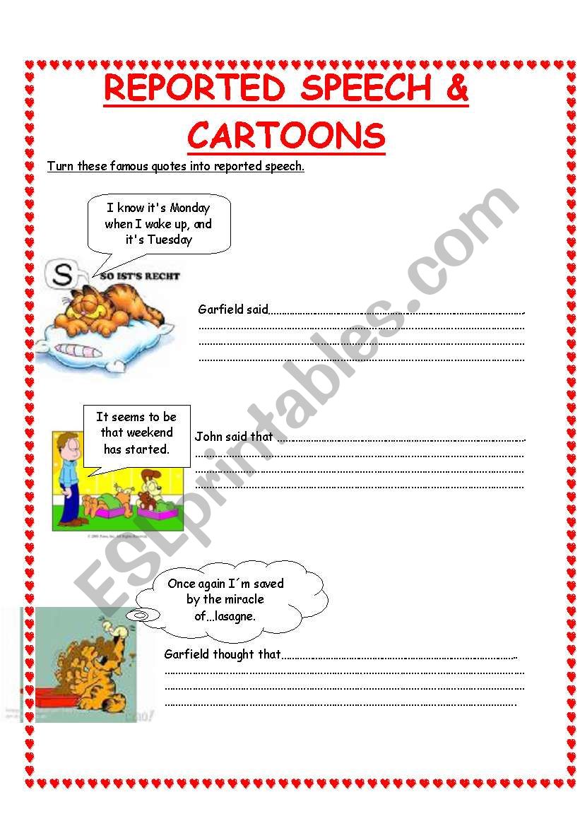 Reported Speech & Cartoons worksheet