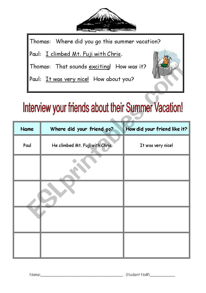 Where did you go this summer vacation? - Interview Speaking activity using simple past tense.  Expressing feelings/emotions