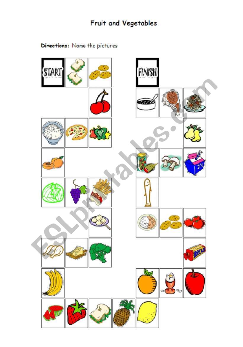 Fruit and vegetables - game worksheet