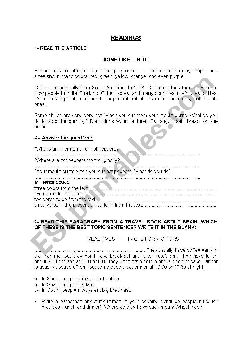 Reading worksheet worksheet