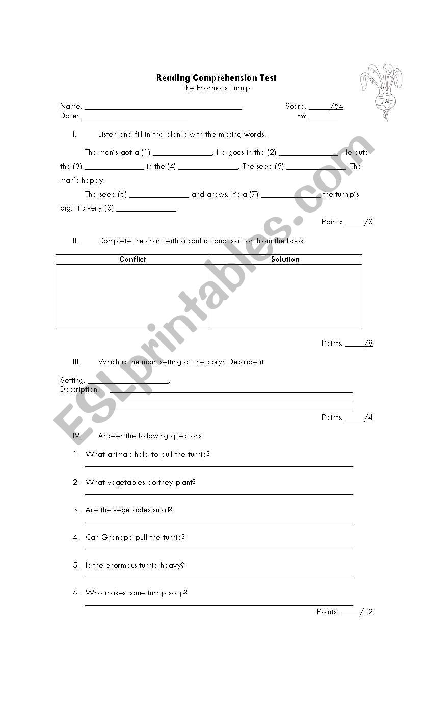 The enormous turnip Test worksheet