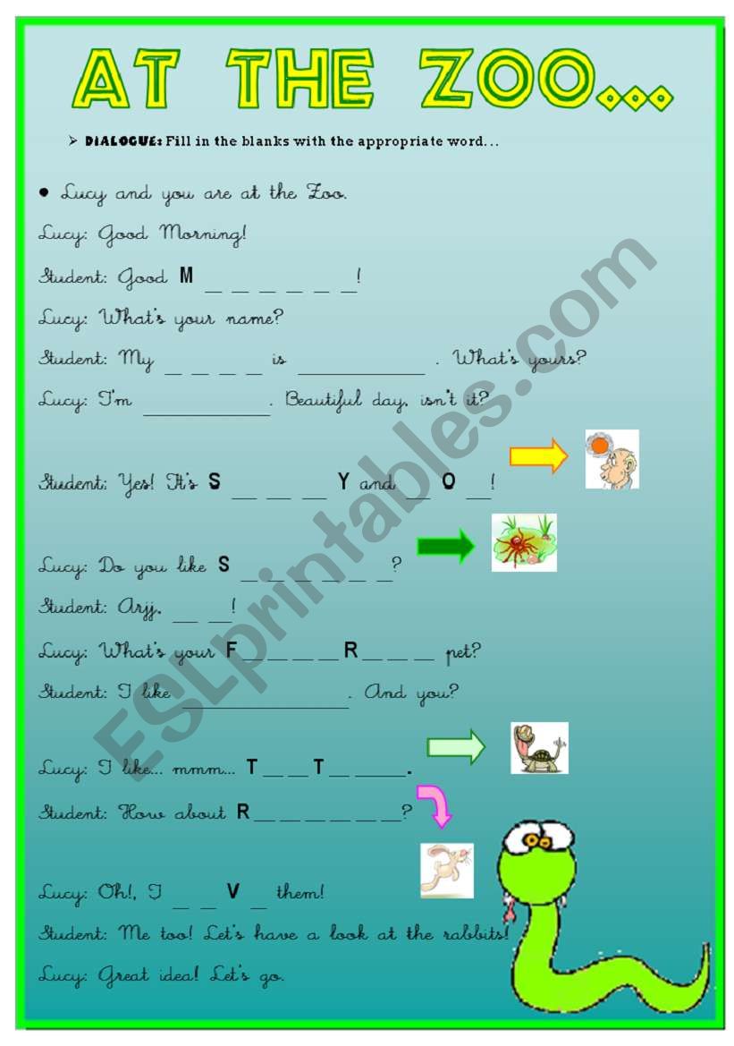 Dialogue at the zoo... worksheet