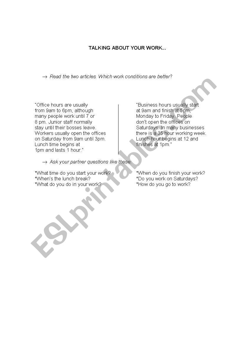 Speaking practice worksheet