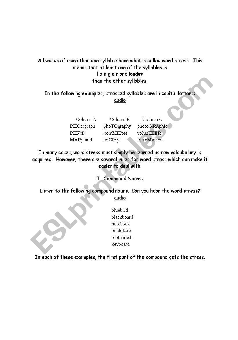Word stress simple guide worksheet
