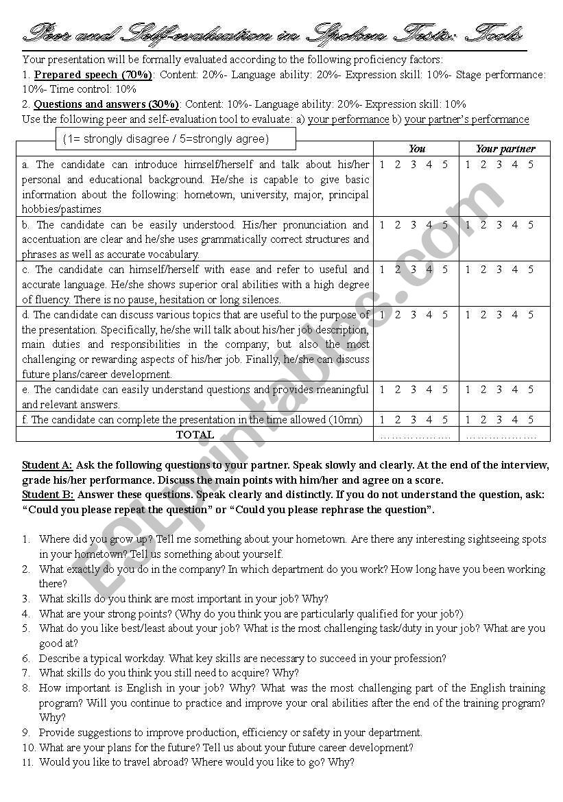 Peer and Self-Evaluation Tool for an Oral Presentation