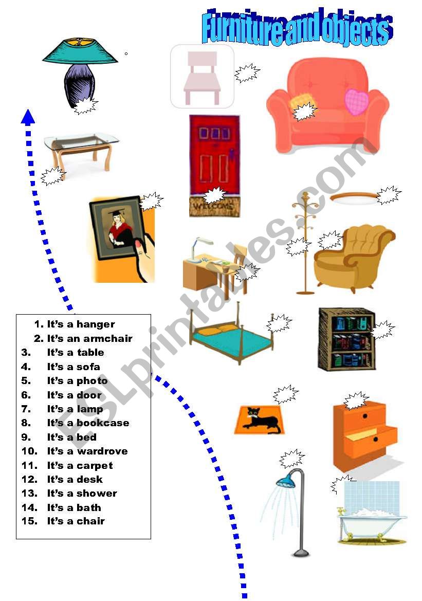 Furniture and objects match worksheet