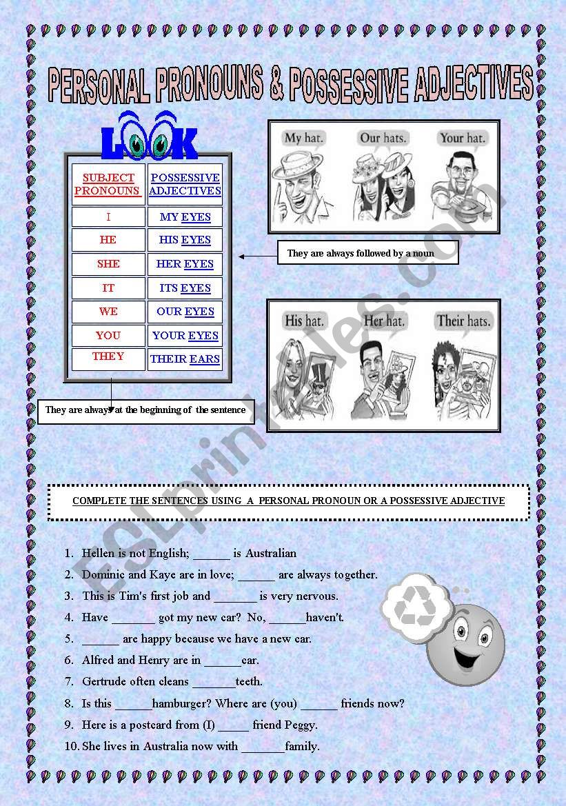 PERSONAL PRONOUNS VS POSSESSIVE ADJECTIVES