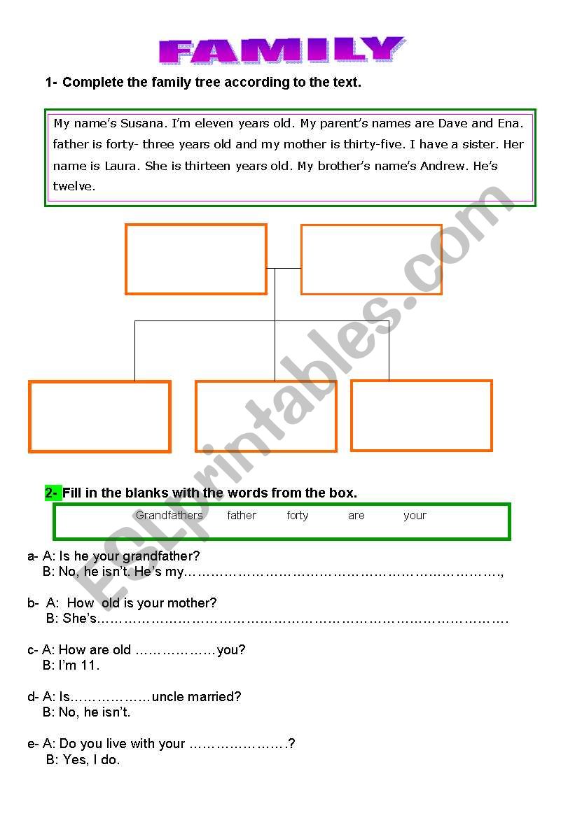 FAmly worksheet