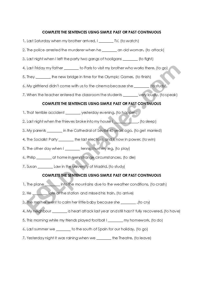 simple past or past continuous