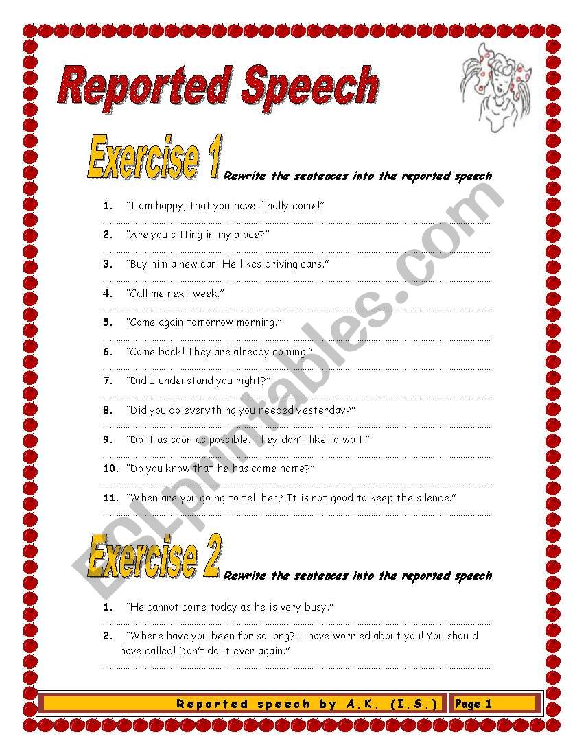 8 pages/10 exercises/125 sentences REPORTED SPEECH